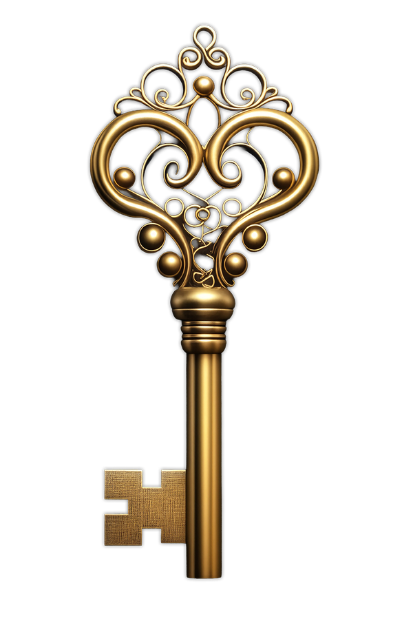 An ornate golden key, a symbol of access to God through prayer, Scripture, and seeking Him.